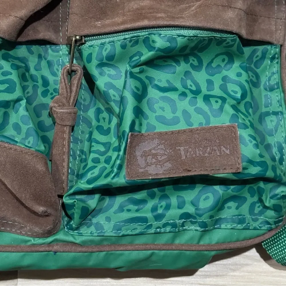 Vintage Disney Tarzan Green Backpack with Leopard Print RARE 90’s